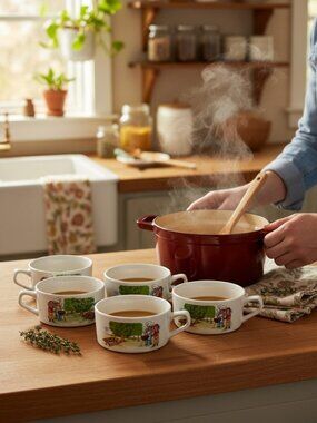 Vintage 80's Nostalgic Kitchen Campbell Soup Kids Soup Bowls w/ Handles Set of 5